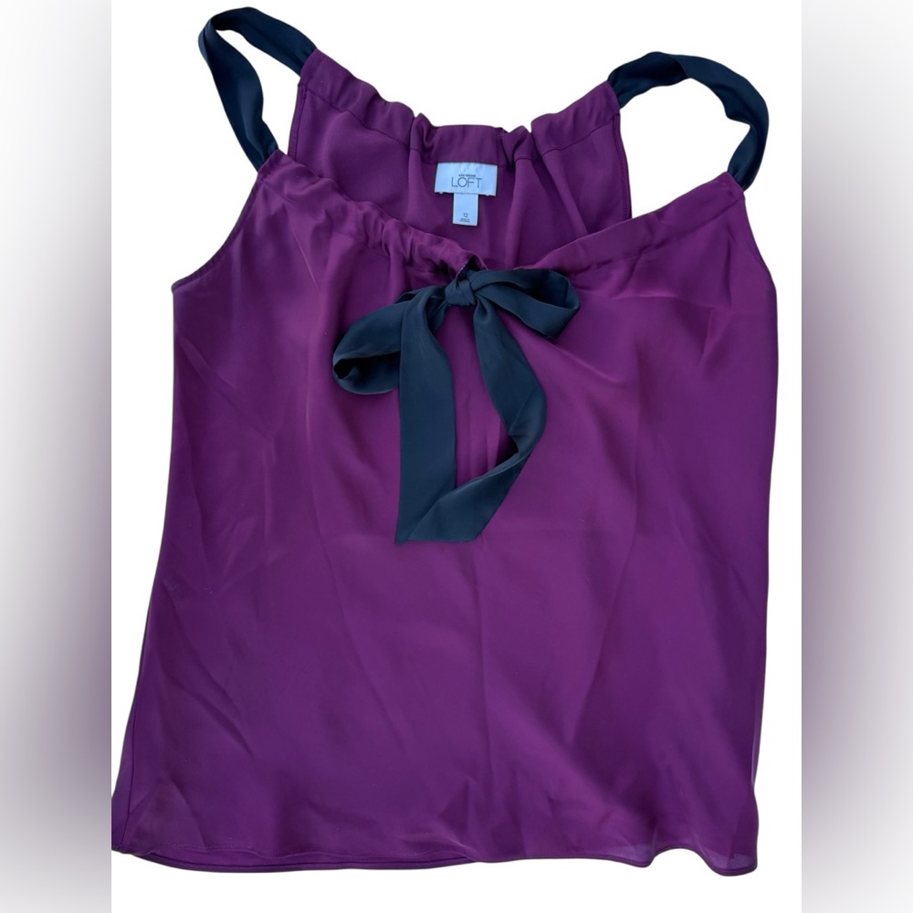 LOFT Women's Sleeveless Blouse Plum Satin with Bow